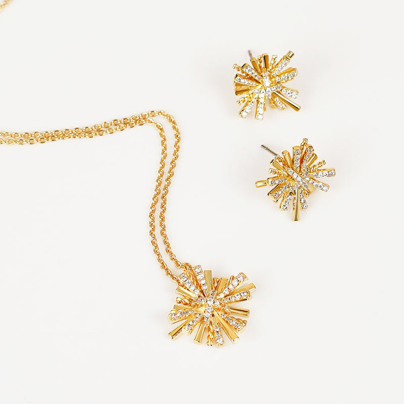 Starburst Gold-Plated Earrings and Necklace Set  Trendsi   