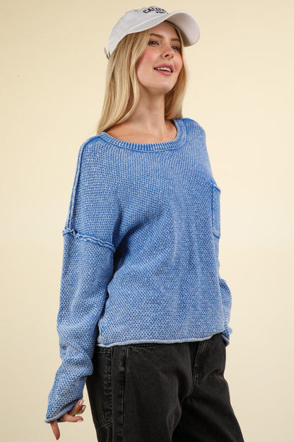 VERY J Mineral Washed Exposed Seam Sweater Luxe Trendsi   