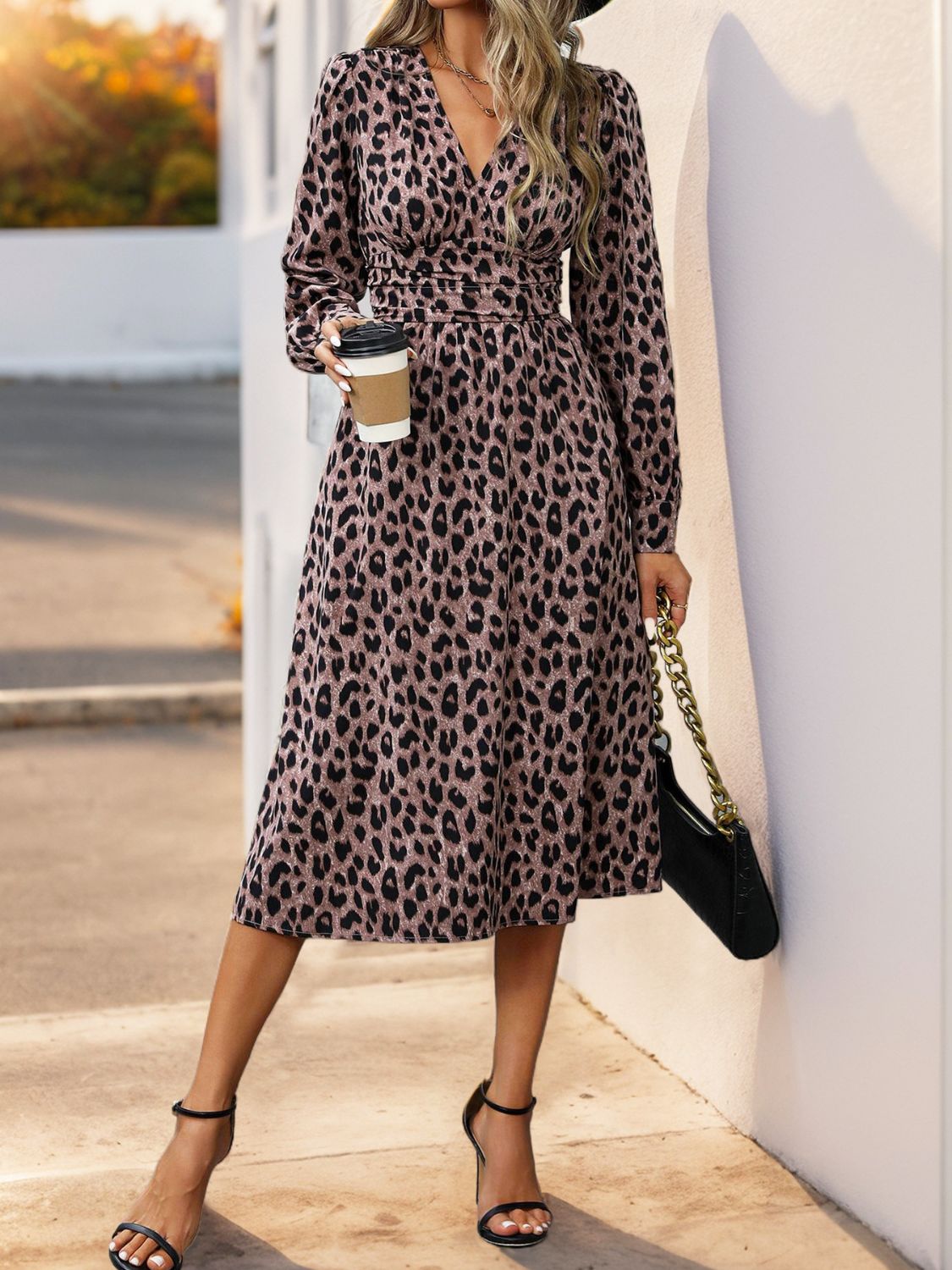 Perfee Leopard Surplice Long Sleeve Midi Dress  Trendsi Mauve S 