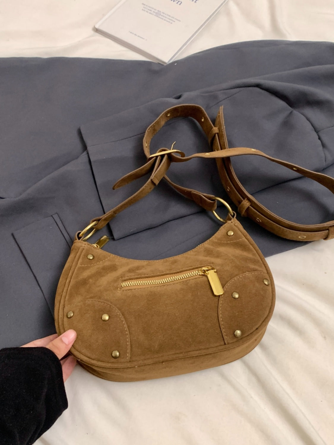 Suede Adjustable Strap Shoulder Bag  Trendsi   