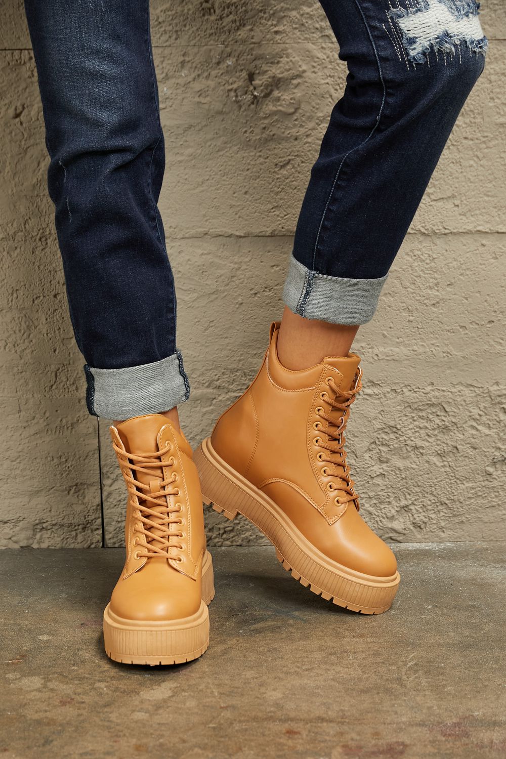 East Lion Corp Platform Combat Boots  Trendsi Caramel 6 