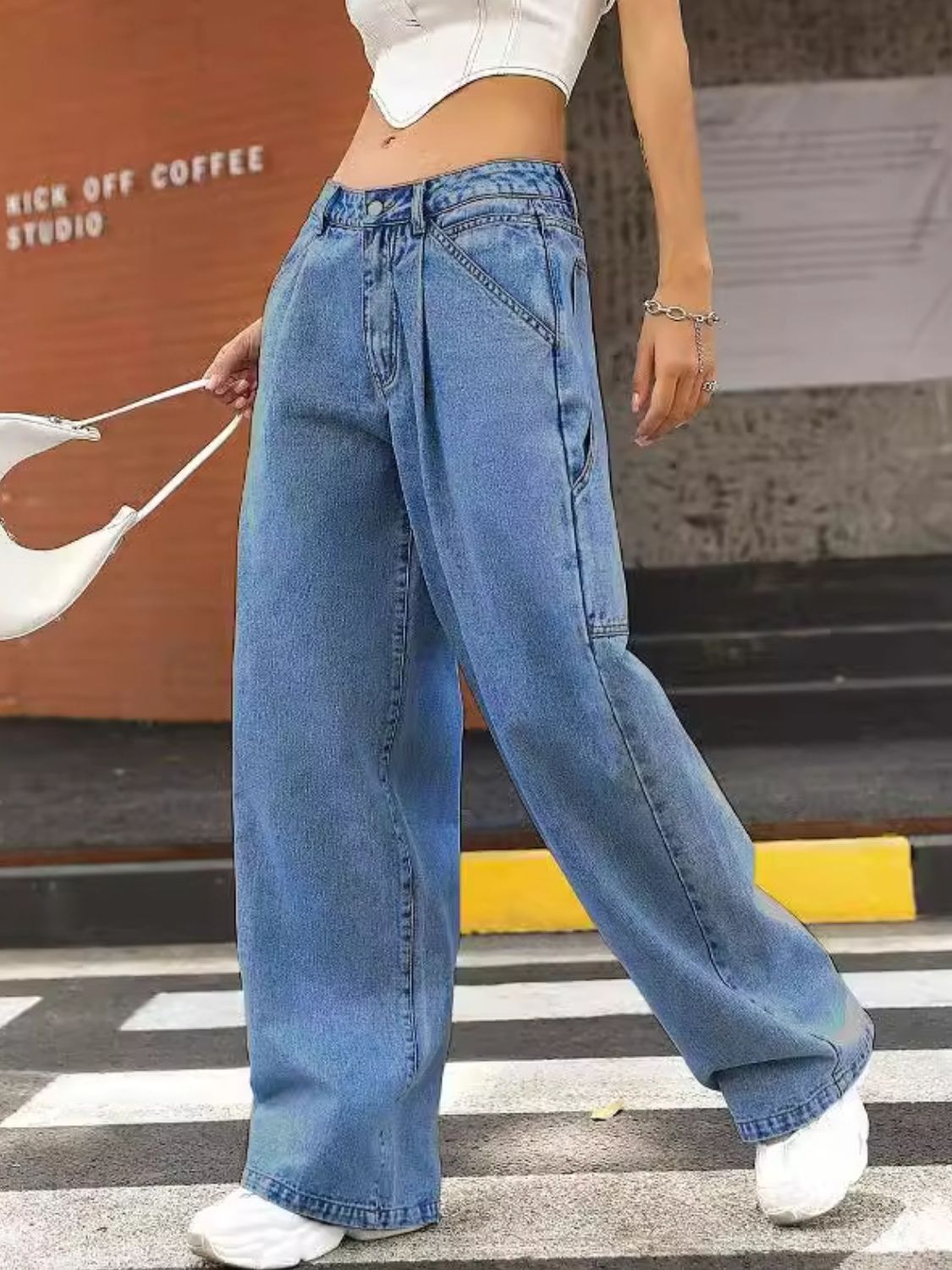 Wide Leg Jeans with Pockets  Trendsi   