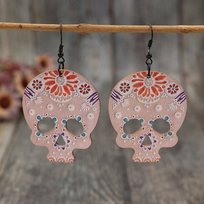 Alloy Hook Wooden Skeleton Earrings  Trendsi Blush Pink One Size 