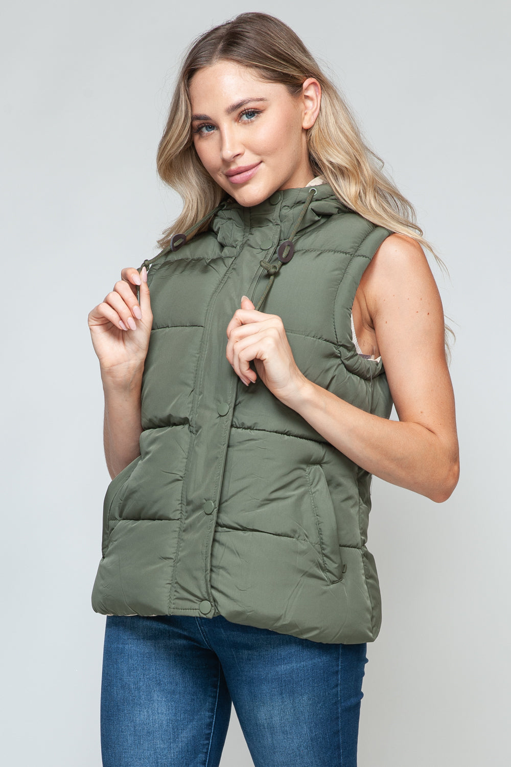 Snobbish Snap and Zip Closure Hooded Vest  Trendsi   