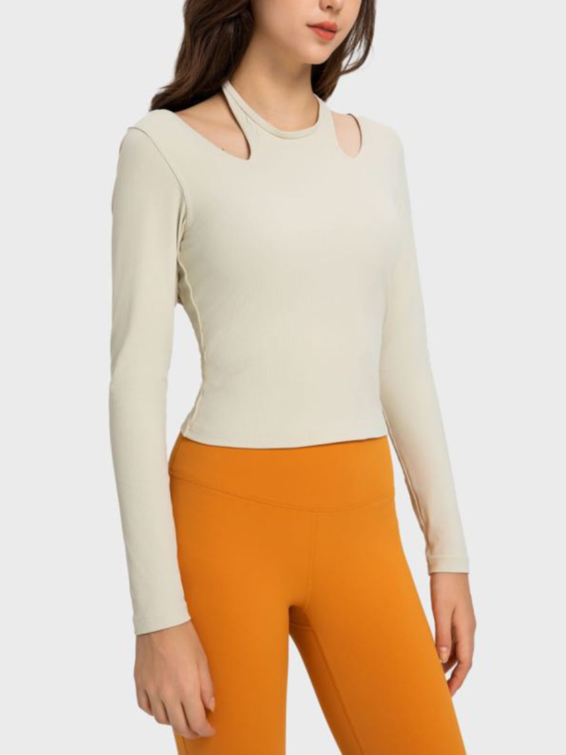 Millennia Halter Neck Long Sleeve Sporty Top  Trendsi   