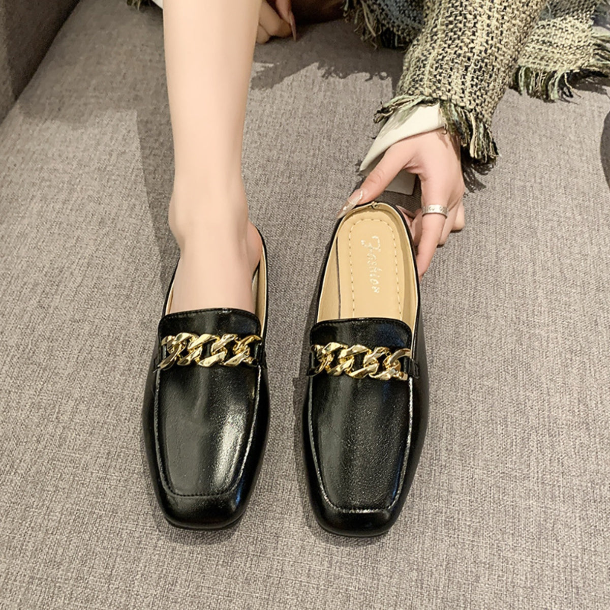 PU Leather Square Toe Flat Loafers  Trendsi   