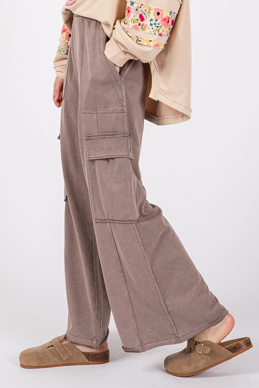 SAGE + FIG Knit Terry Mineral Wash Wide Leg Pants  Trendsi   