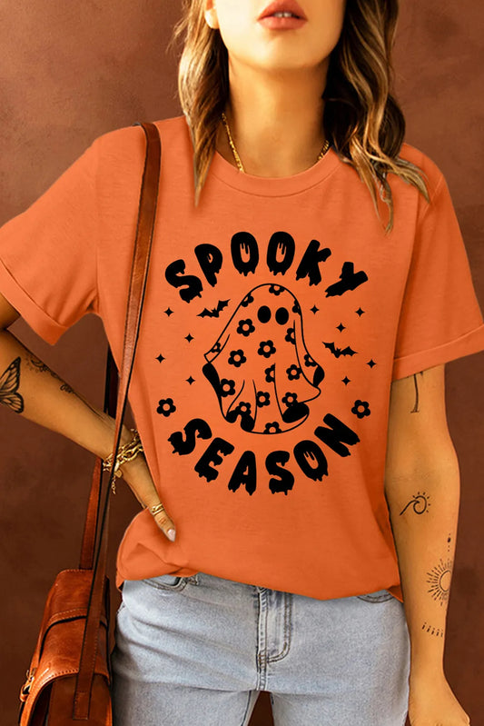 Graphic Round Neck Short Sleeve T-Shirt T-Shirt Trendsi Orange S 