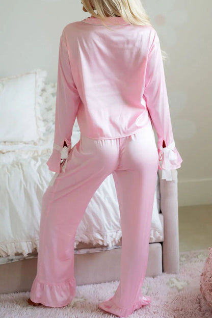 Collared Neck Long Sleeve Top and Pants Lounge Set  Trendsi   