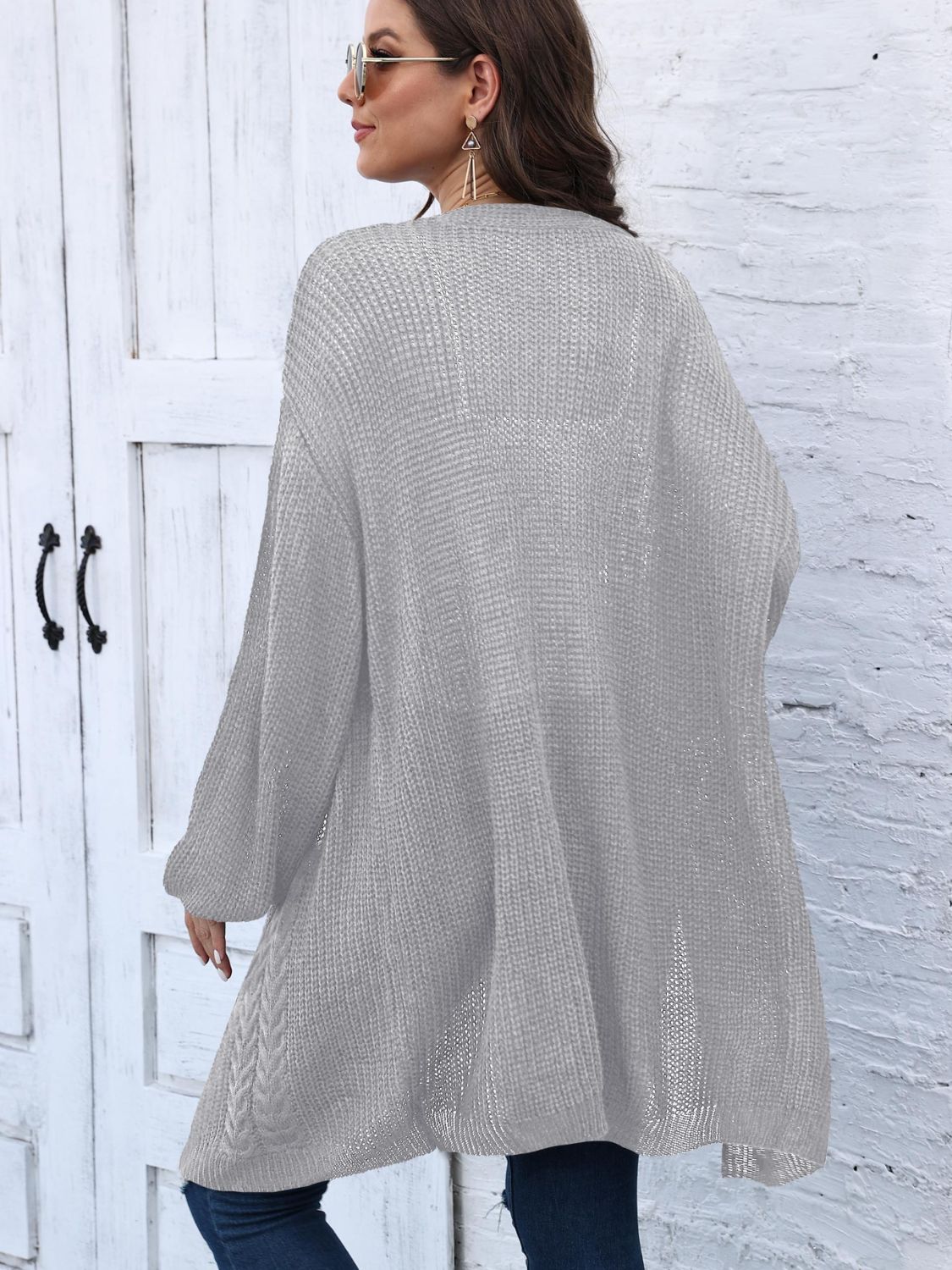 Cable-Knit Open Front Long Sleeve Cardigan