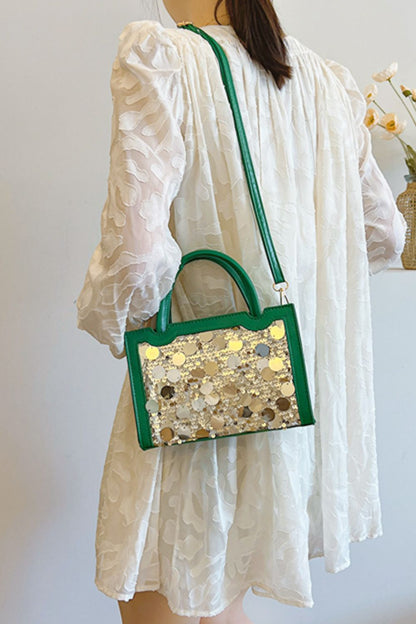 PU Leather Sequin Handbag Bag Trendsi Dark Green One Size 