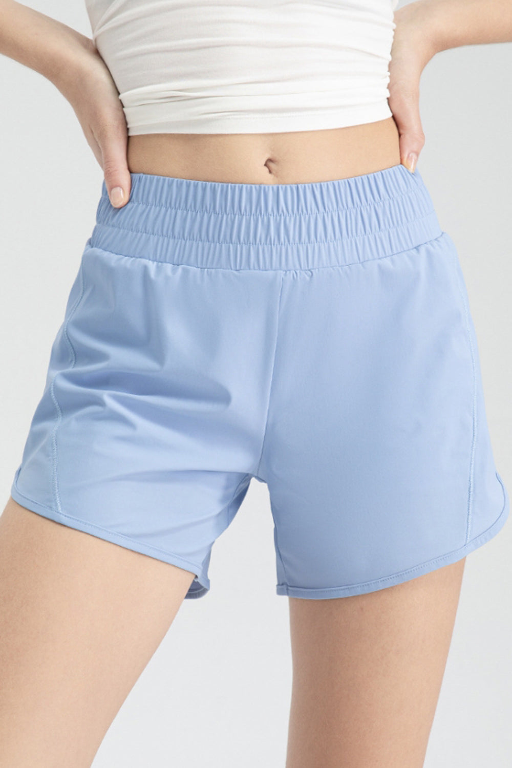 Elastic Waist Active Shorts  Trendsi Light Blue S 