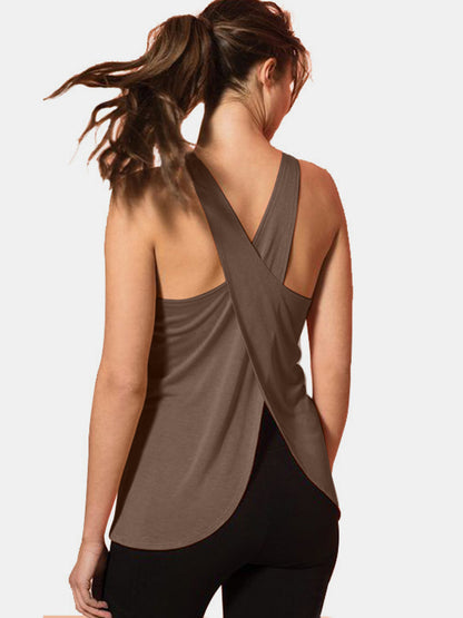 Crisscross Scoop Neck Active Tank Active Tank Trendsi Coffee Brown S 