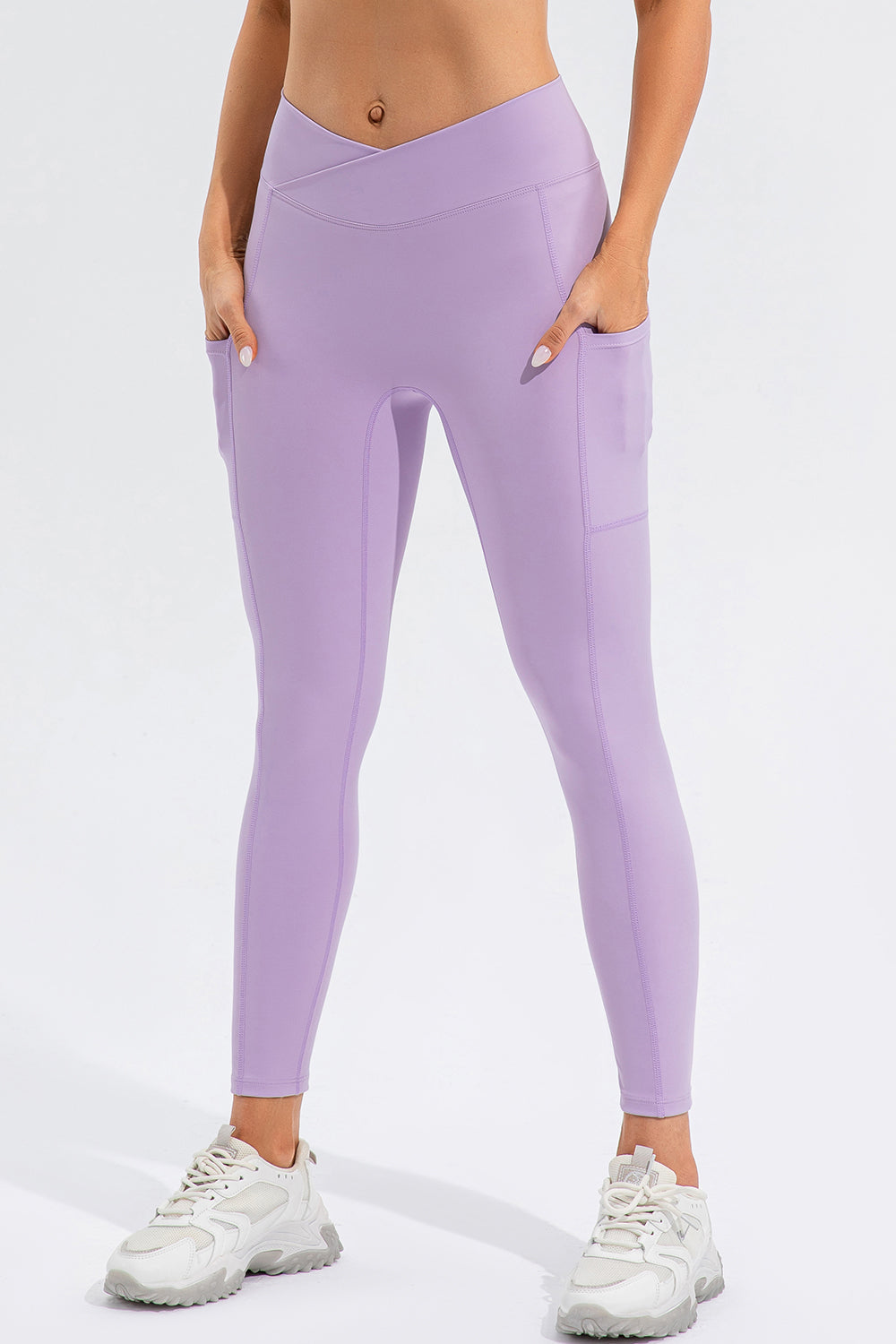 High Waist Active Leggings with Pockets  Trendsi Lavender S 