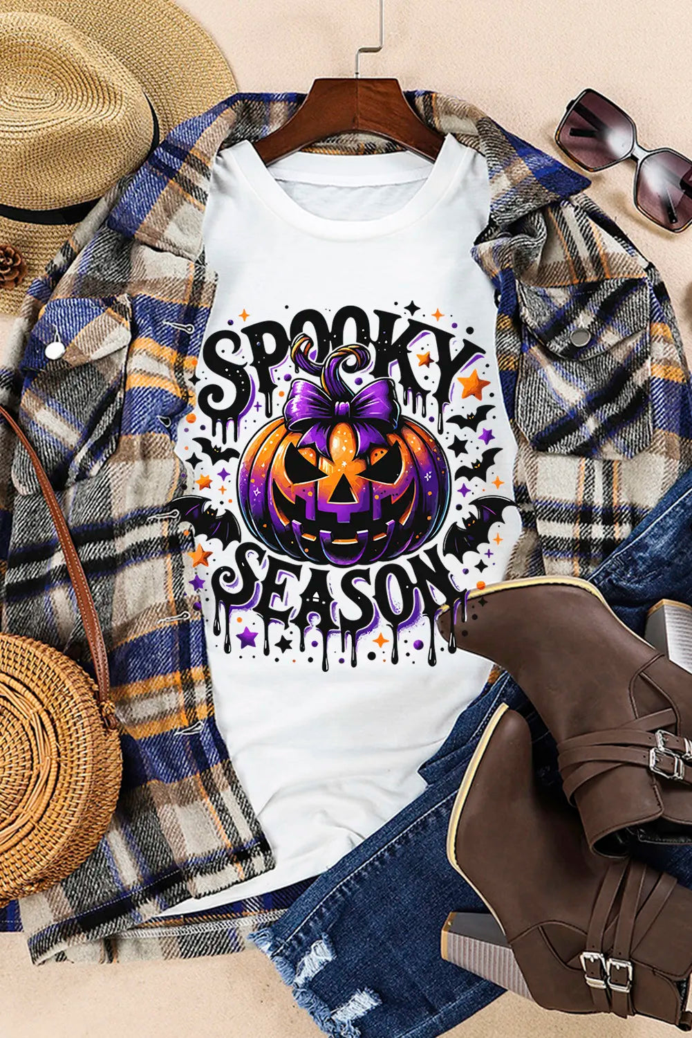 Full Size Jack-O'-Lantern Graphic Round Neck Short Sleeve T-Shirt  Trendsi   