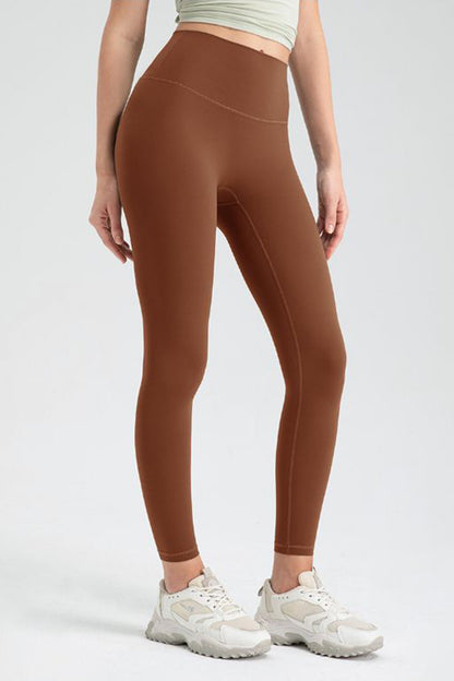 Wide Waistband High Waist Sport Leggings  Trendsi Caramel S 