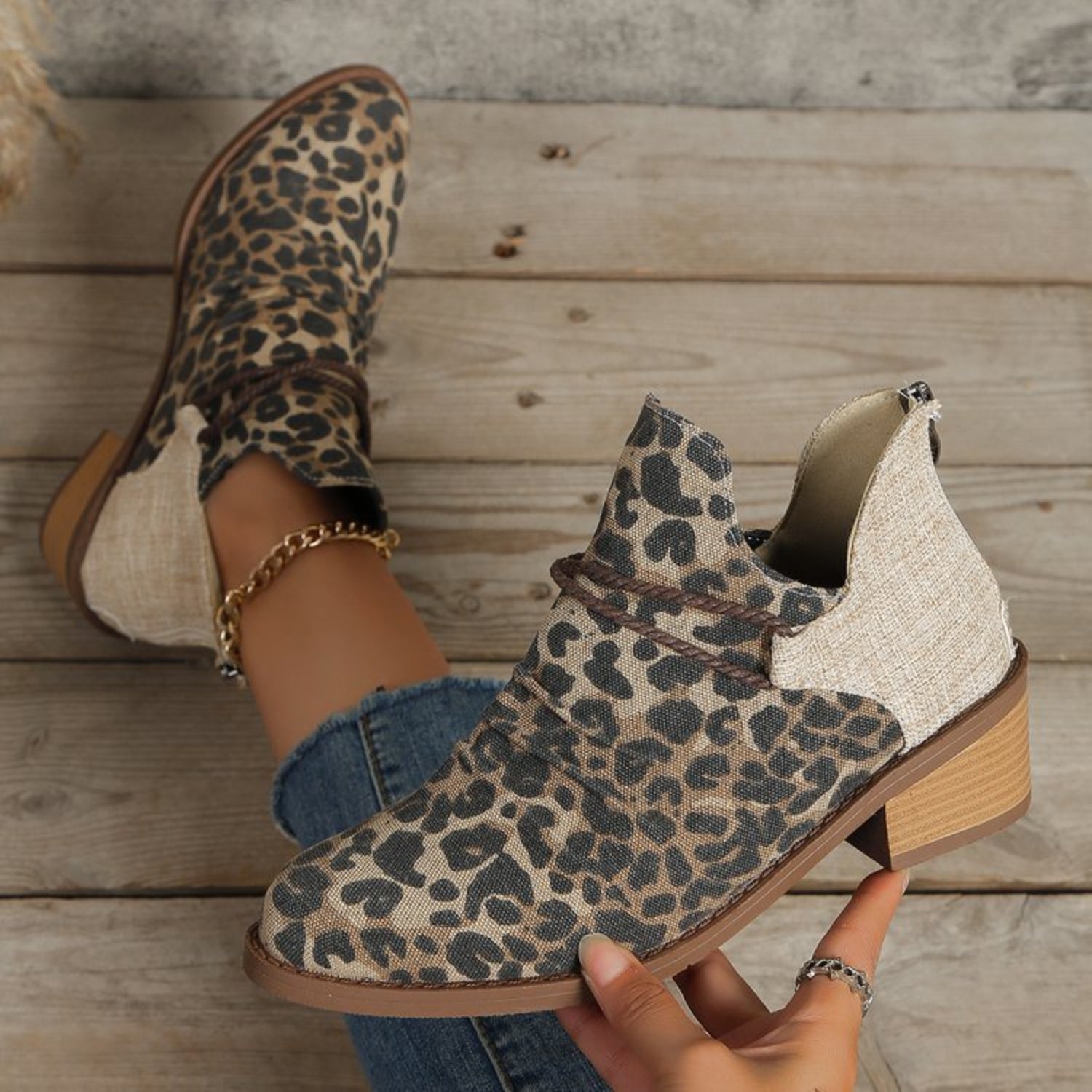 Contrast Canvas Low Heel Boots  Trendsi   