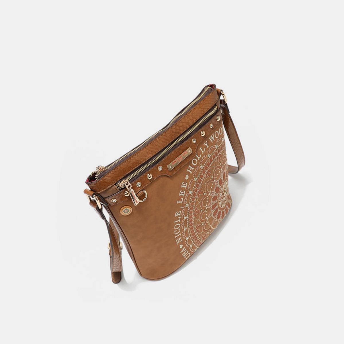 Nicole Lee USA Metallic Stitching Embroidery Inlaid Rhinestone Crossbody Bag  Trendsi   