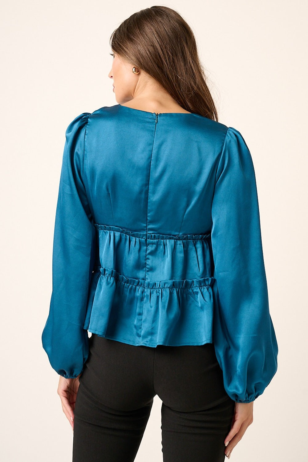 Mittoshop Satin V Neck Ruffled Tier Blouse  Trendsi   