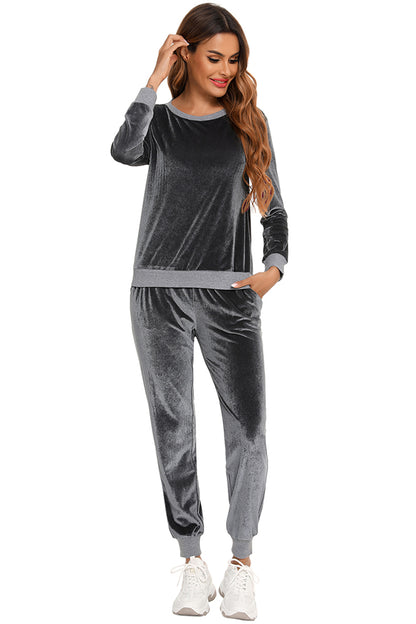 Round Neck Long Sleeve Loungewear Set with Pockets  Trendsi   