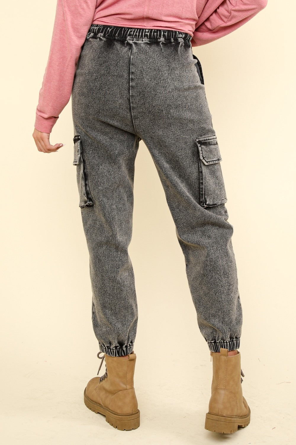 VERY J Washed Drawstring Jogger Cargo Jeans Luxe Trendsi   