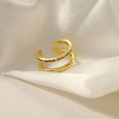 Gold-Plated Czech Diamond Double-Layered Ring Rings Trendsi   