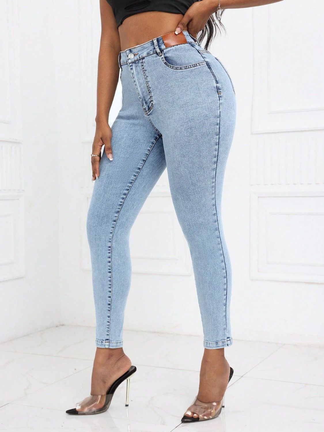 High Waist Skinny Jeans with Pockets  Trendsi   