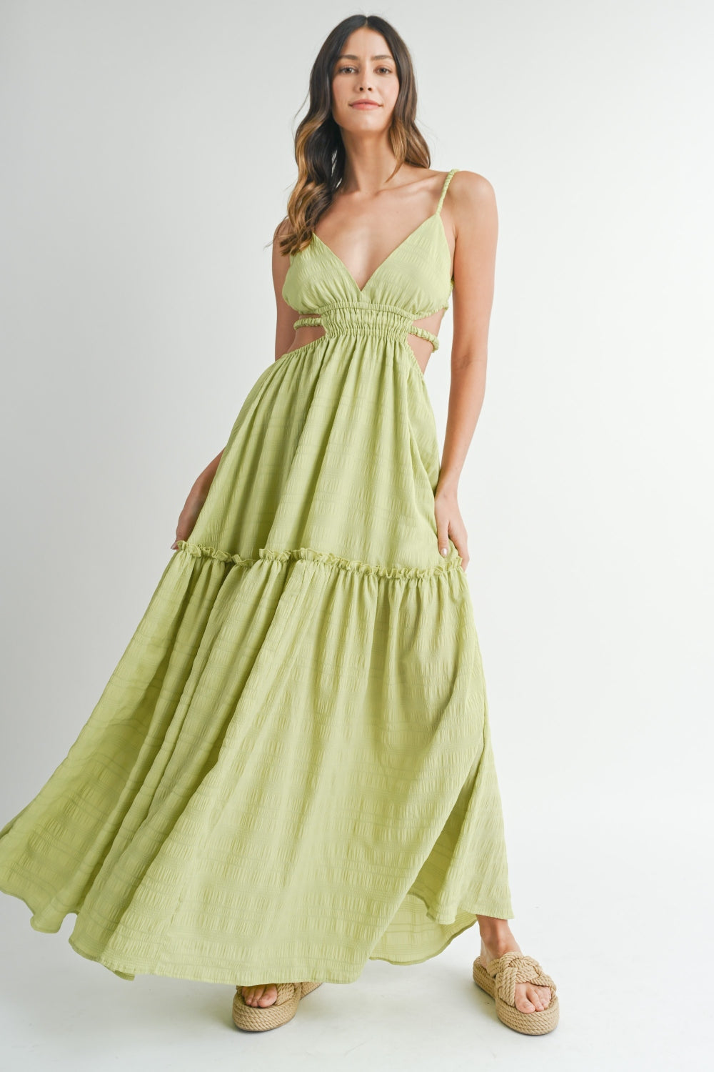 MABLE Cutout Waist Backless Maxi Dress  Trendsi Sage S 