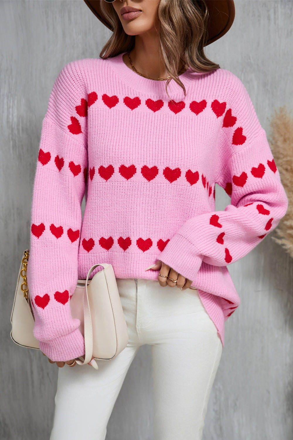 Angel Wings Heart Round Neck Long Sleeve Sweater  Trendsi Pink S 