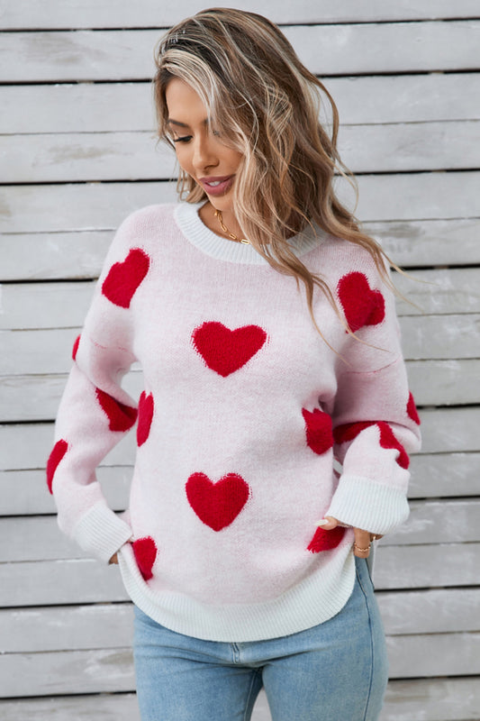 Angel Wings Heart Round Neck Long Sleeve Sweater  Trendsi Deep Red S 