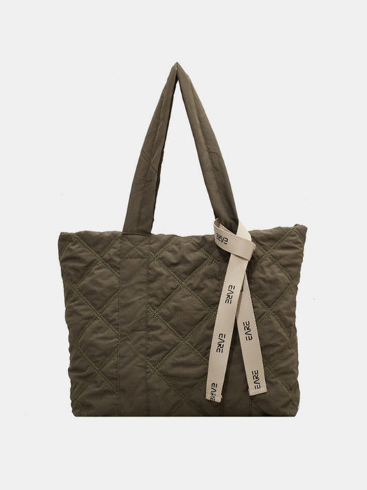 Quilted Nylon Large Tote Bag  Trendsi Moss One Size 