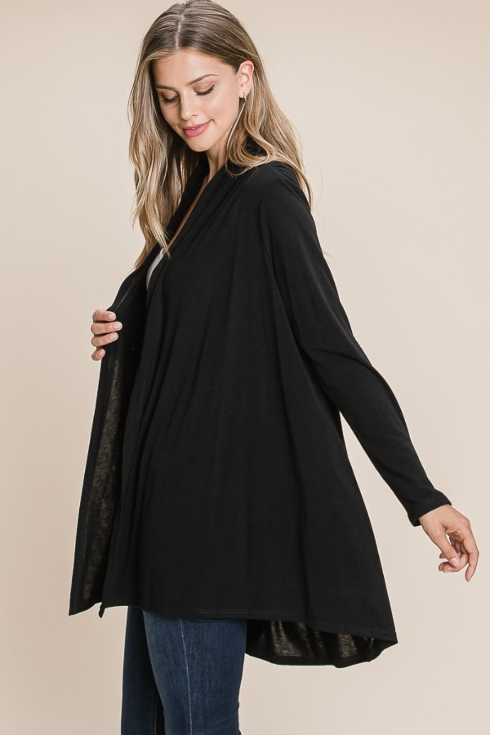 BOMBOM Open Front Long Sleeve Cardigan  Trendsi   