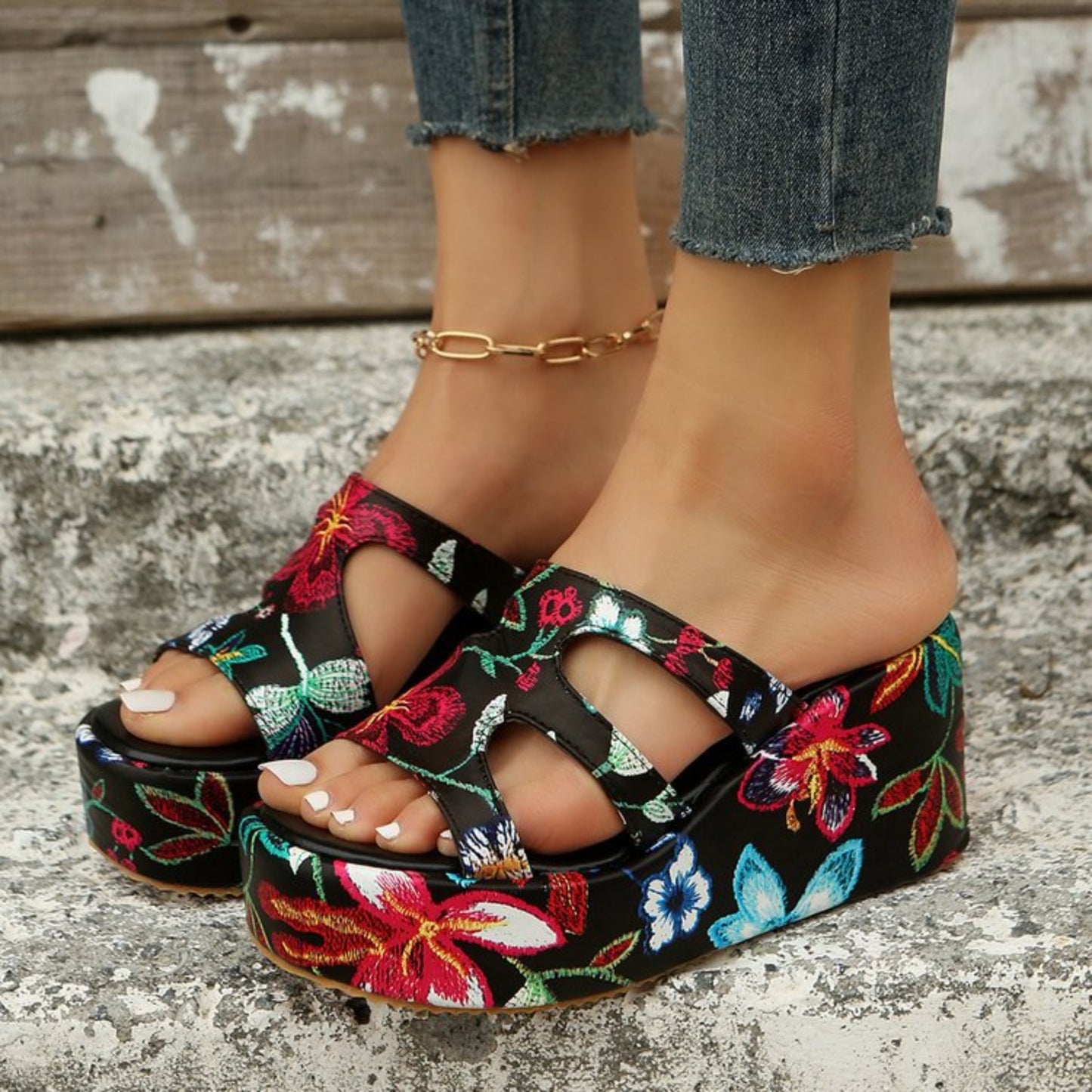 Cutout Floral Peep Toe Sandals  Trendsi   