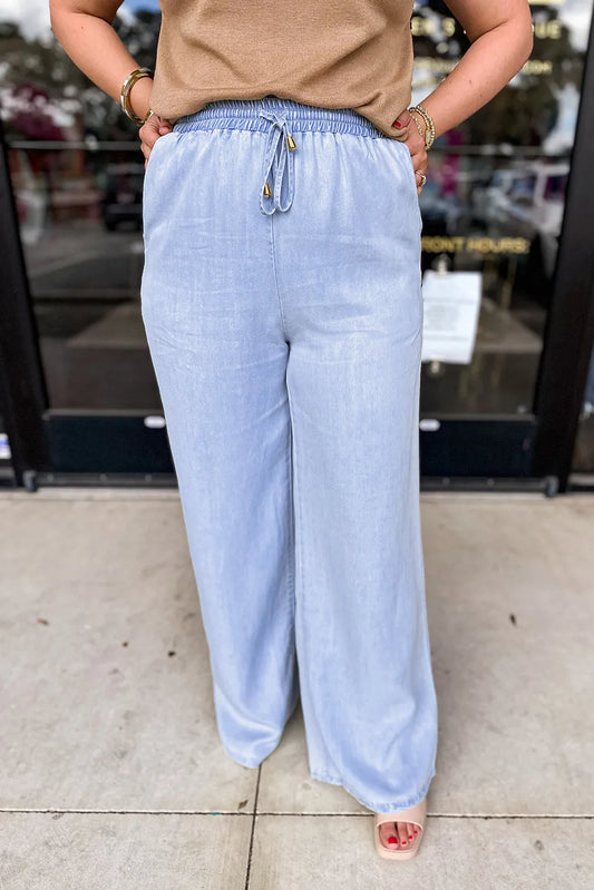 Plus Size Drawstring Wide Leg Jeans  Trendsi Light Blue 1XL 