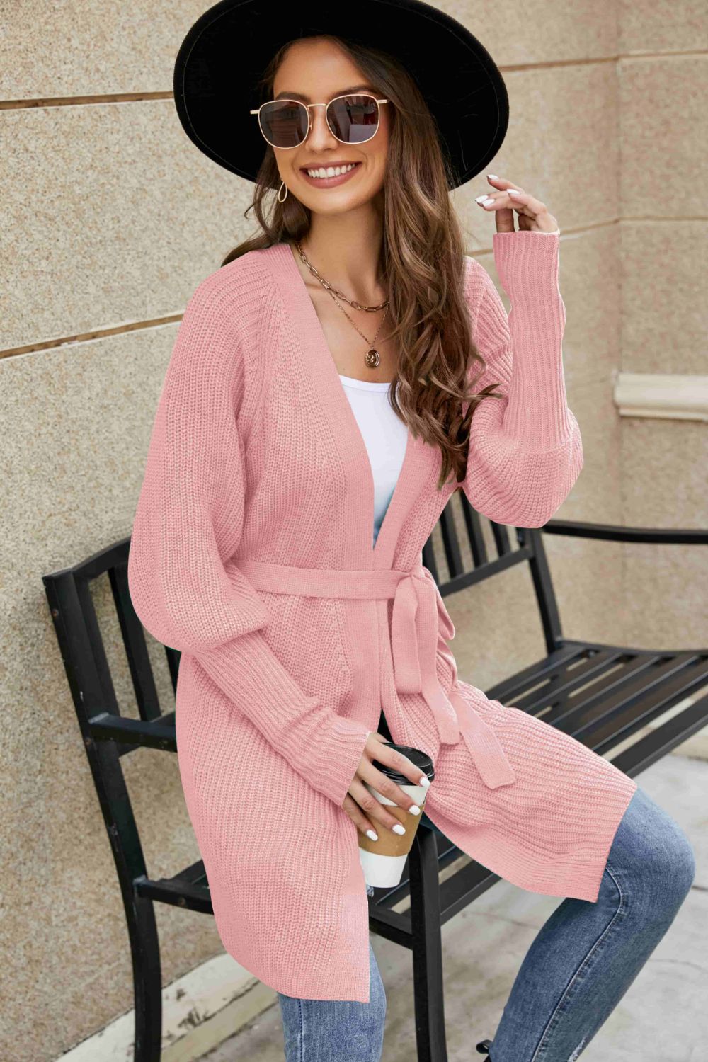 Open Front Lantern Sleeve Cardigan  Trendsi   