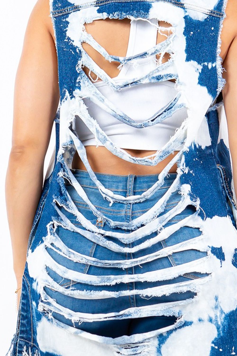 American Bazi Distressed Frayed Edge Longline Denim Vest  Trendsi   