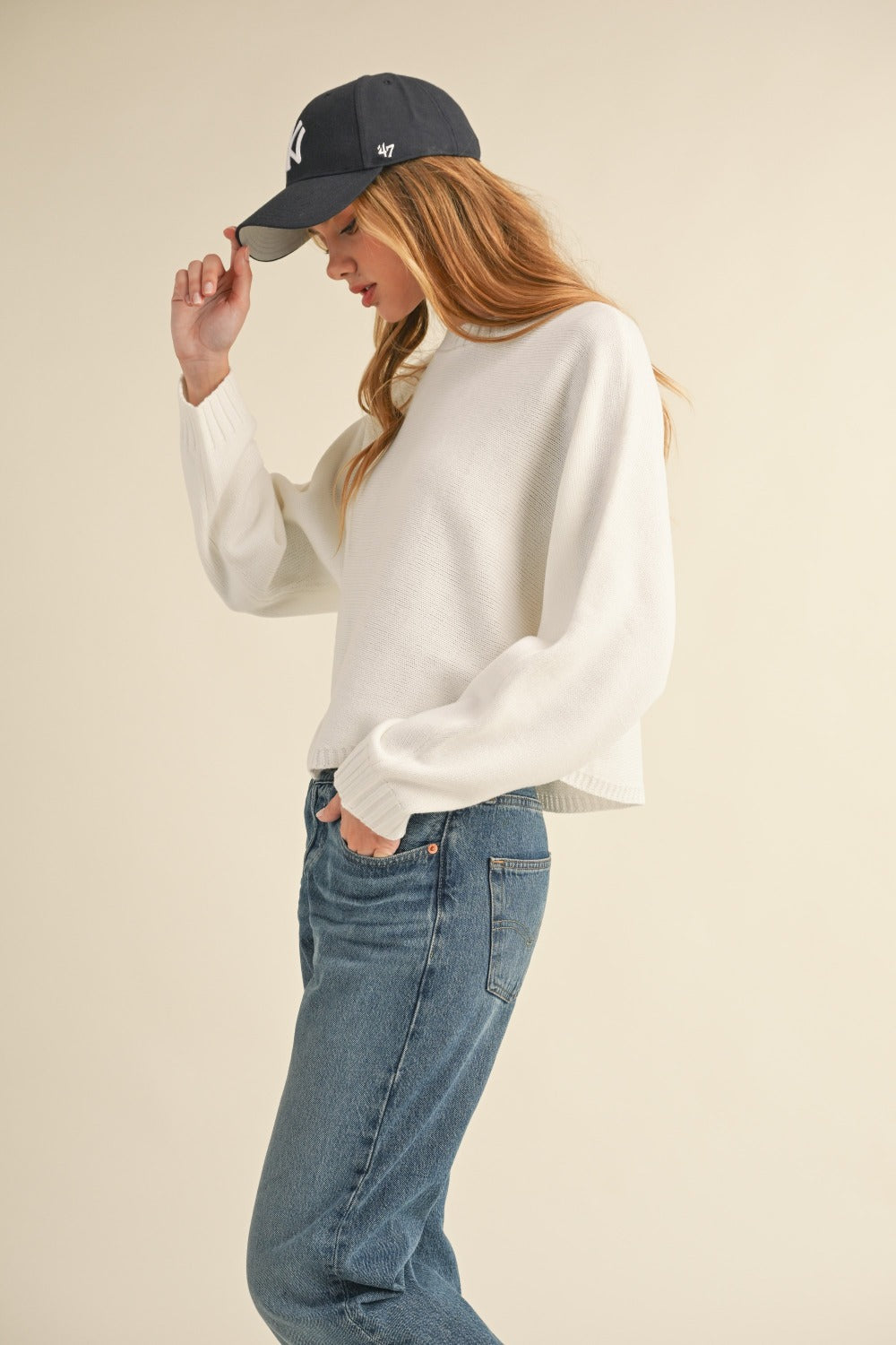 Mable Round Neck Dolman Sleeve Cropped Sweater  Trendsi   