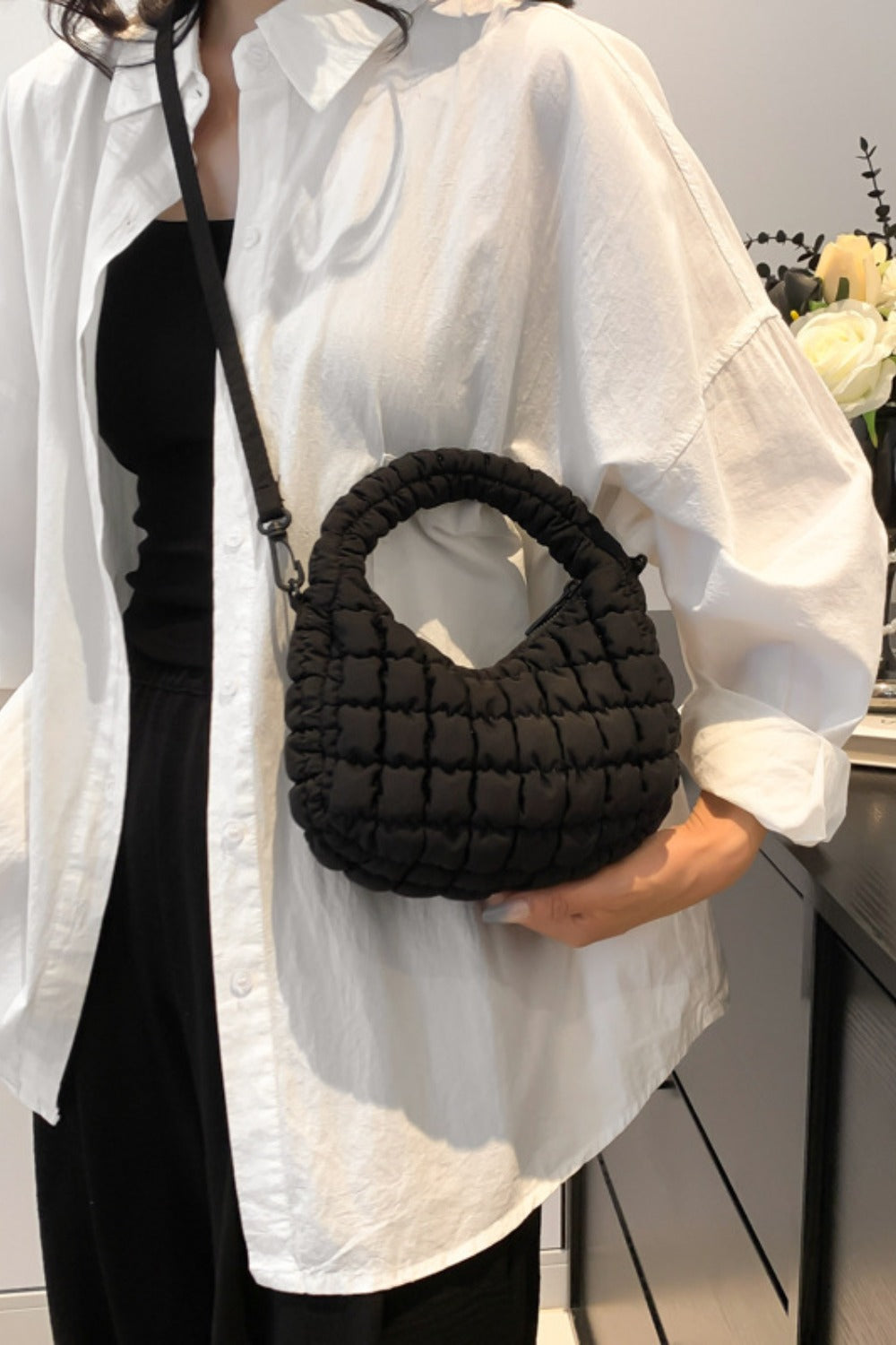 Quilted Puffy Removable Strap Crossbody Bag Bag Trendsi   