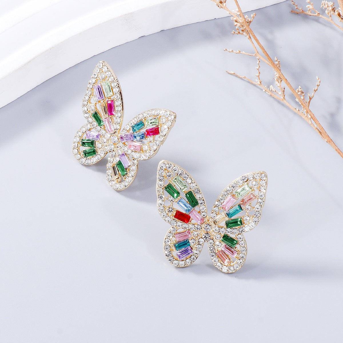 Alloy Inlaid Rhinestone Butterfly Earrings Earrings Trendsi   