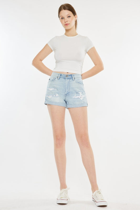 Kancan High Rise Repaired Mom Denim Shorts