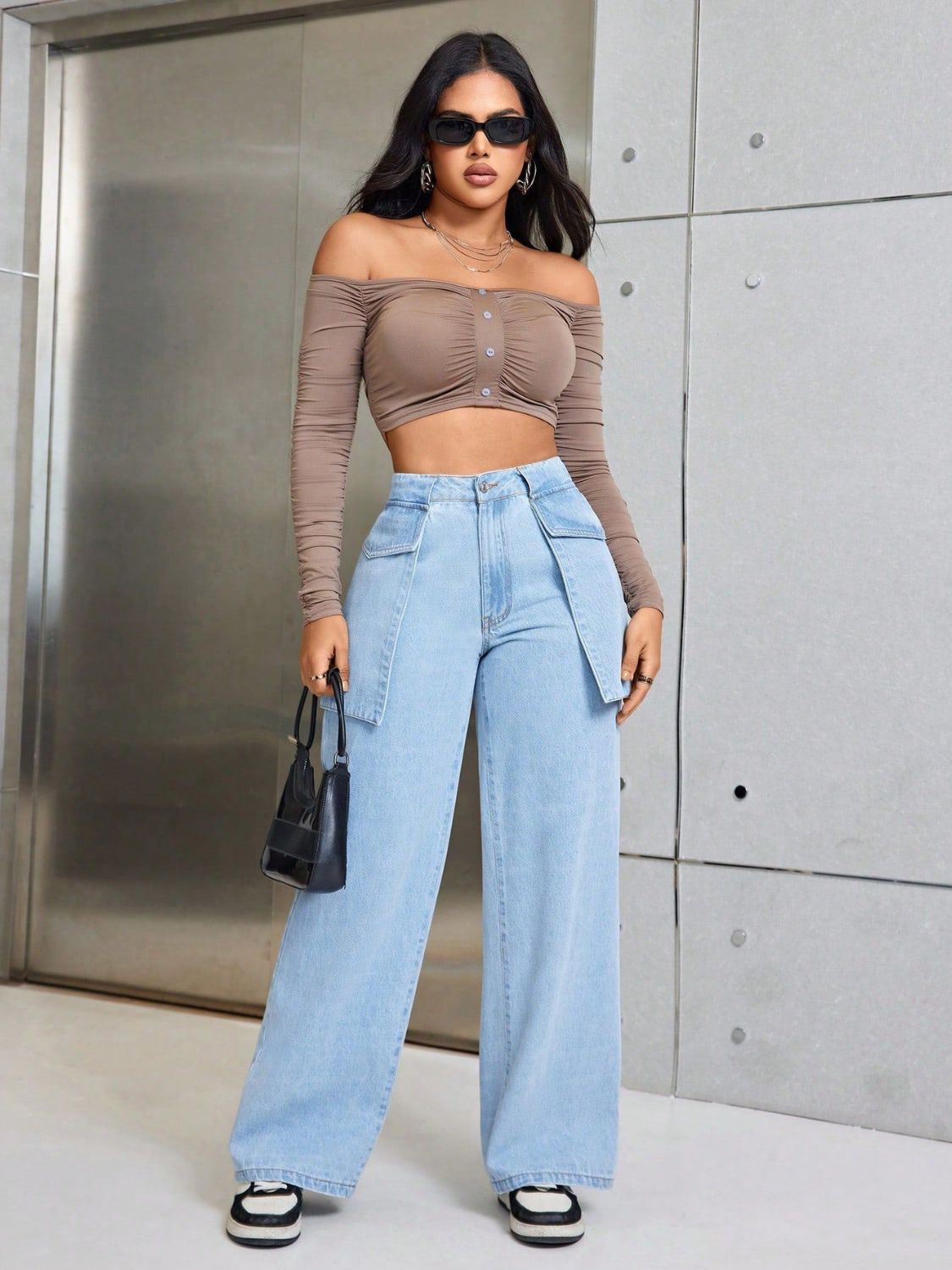 Wide Leg Jeans with Pockets  Trendsi   