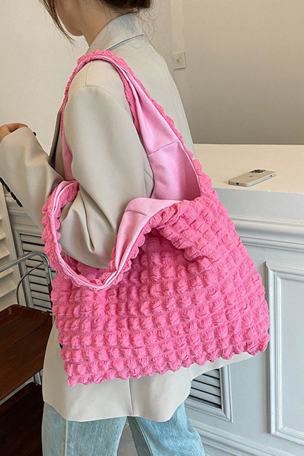 Zenana Cloud Puffy Shoulder Tote Bag  Trendsi Fuchsia One Size 