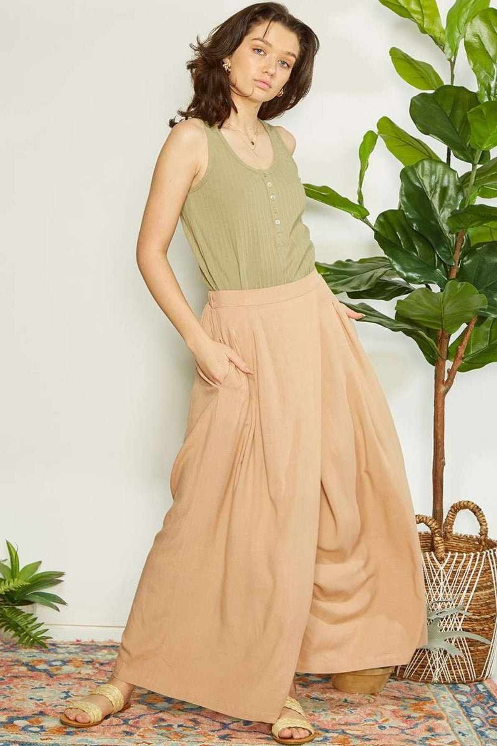 Mittoshop Wrap Pleating Detail Wide Leg Pants  Trendsi   