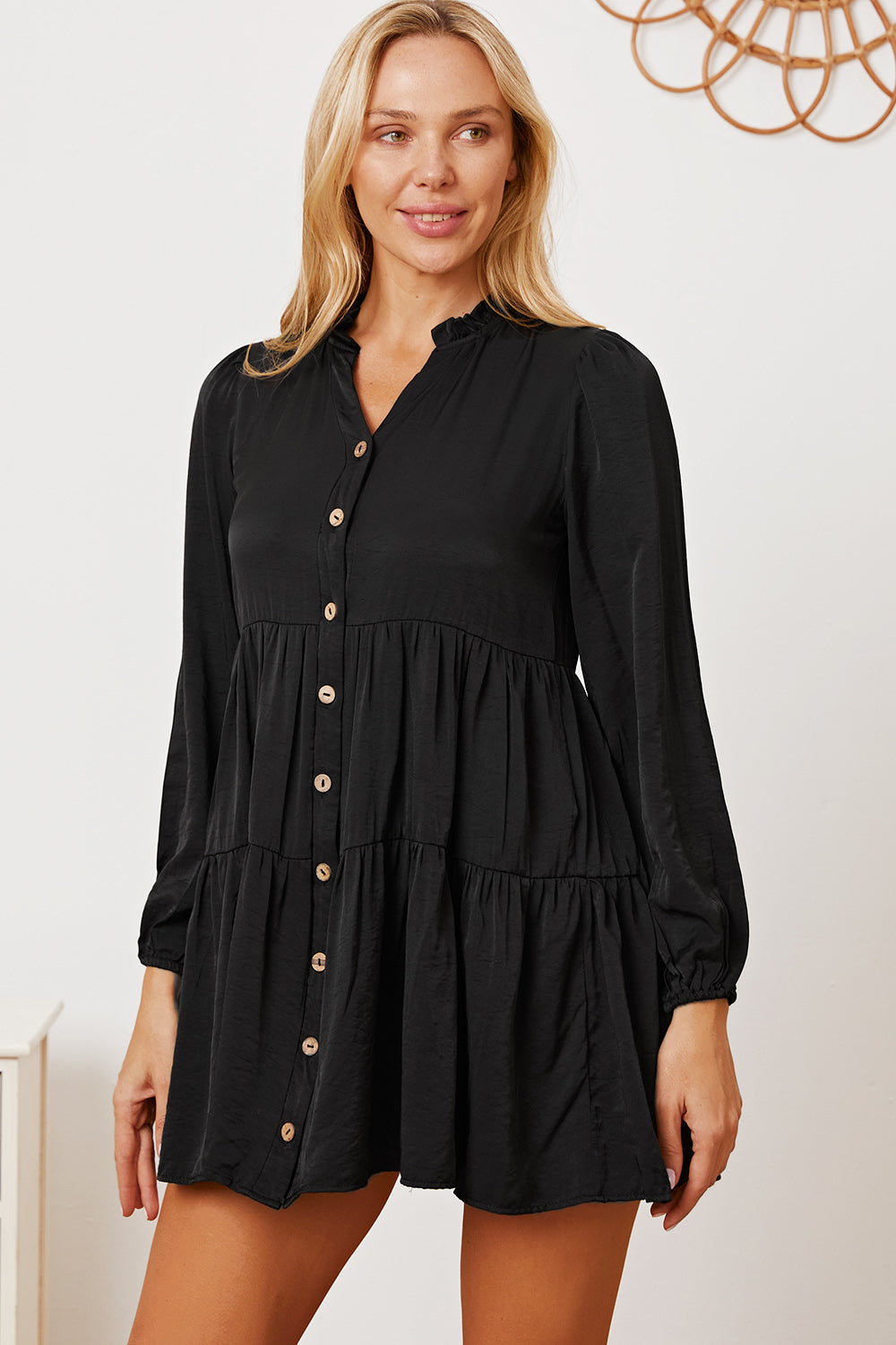 Ruffled Button Up Long Sleeve Tiered Shirt  Trendsi   