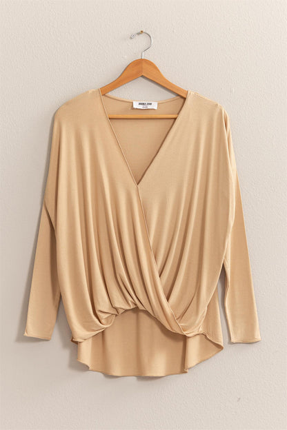 HYFVE Draped Drop Shoulder Long Sleeve Top