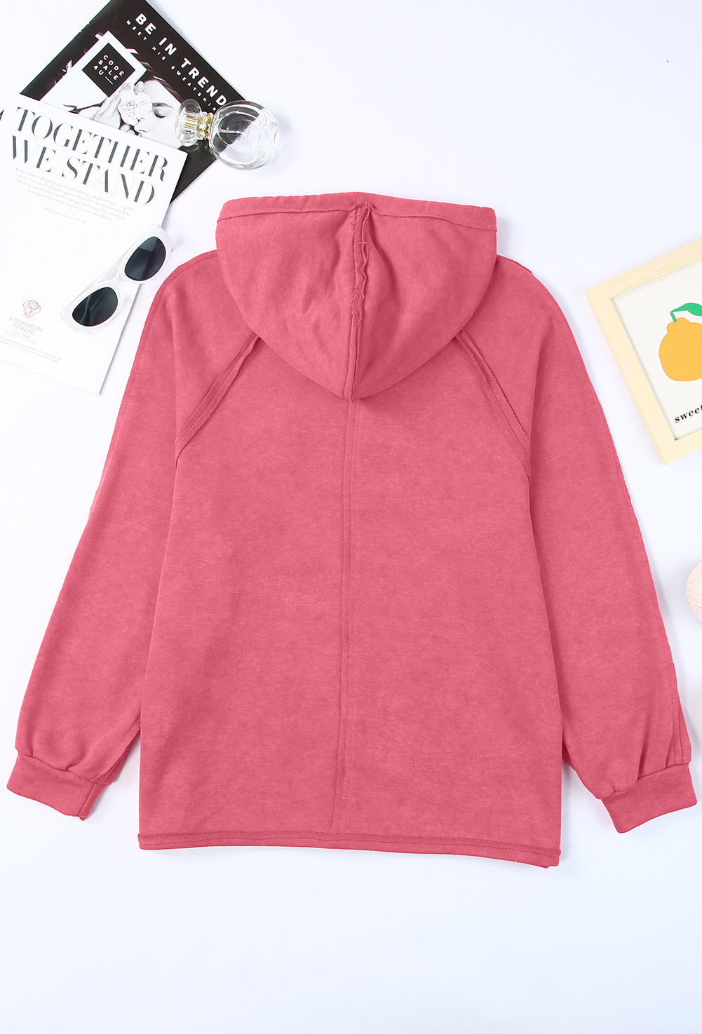 Exposed Seam Zip Up Long Sleeve Drawstring Hoodie