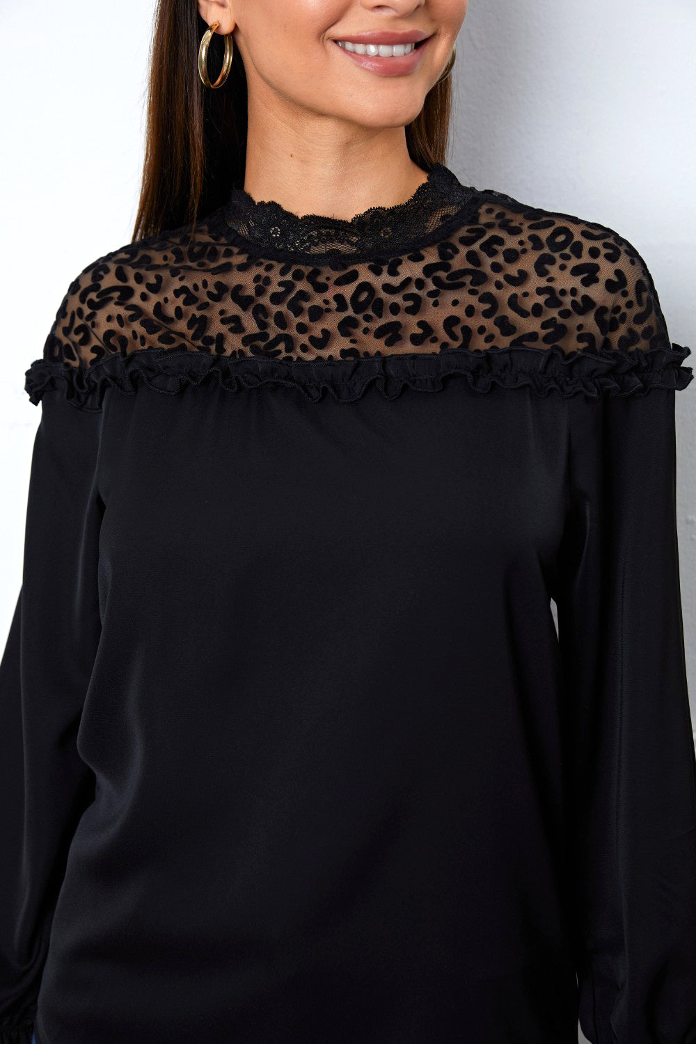 Leopard Frill Flounce Sleeve Blouse Blouse Trendsi   