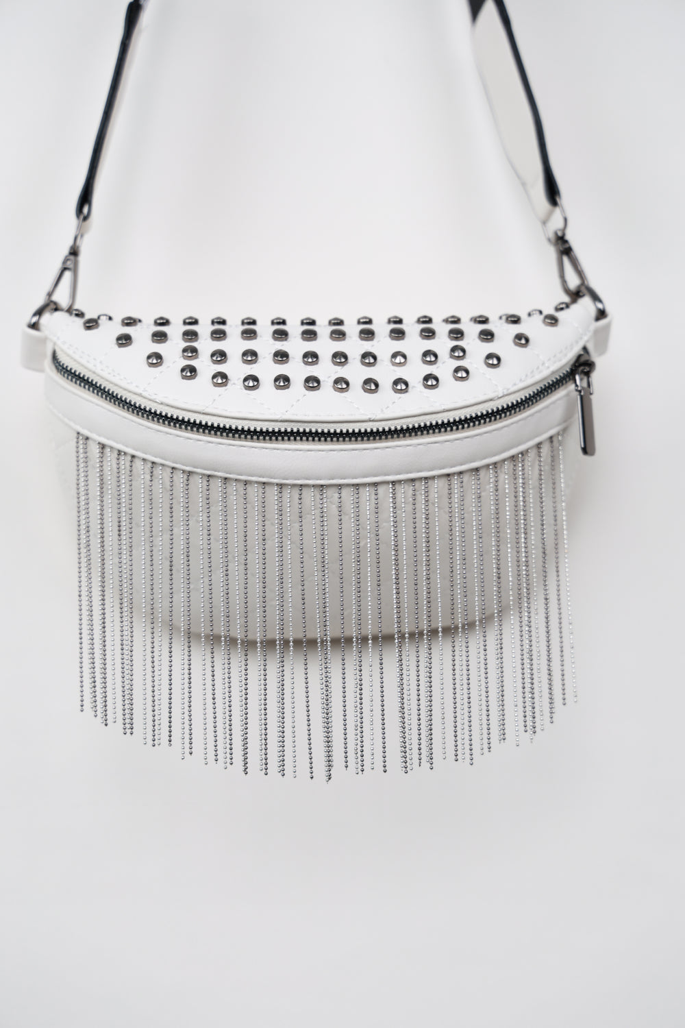 PU Leather Studded Sling Bag with Fringes  Trendsi White One Size 