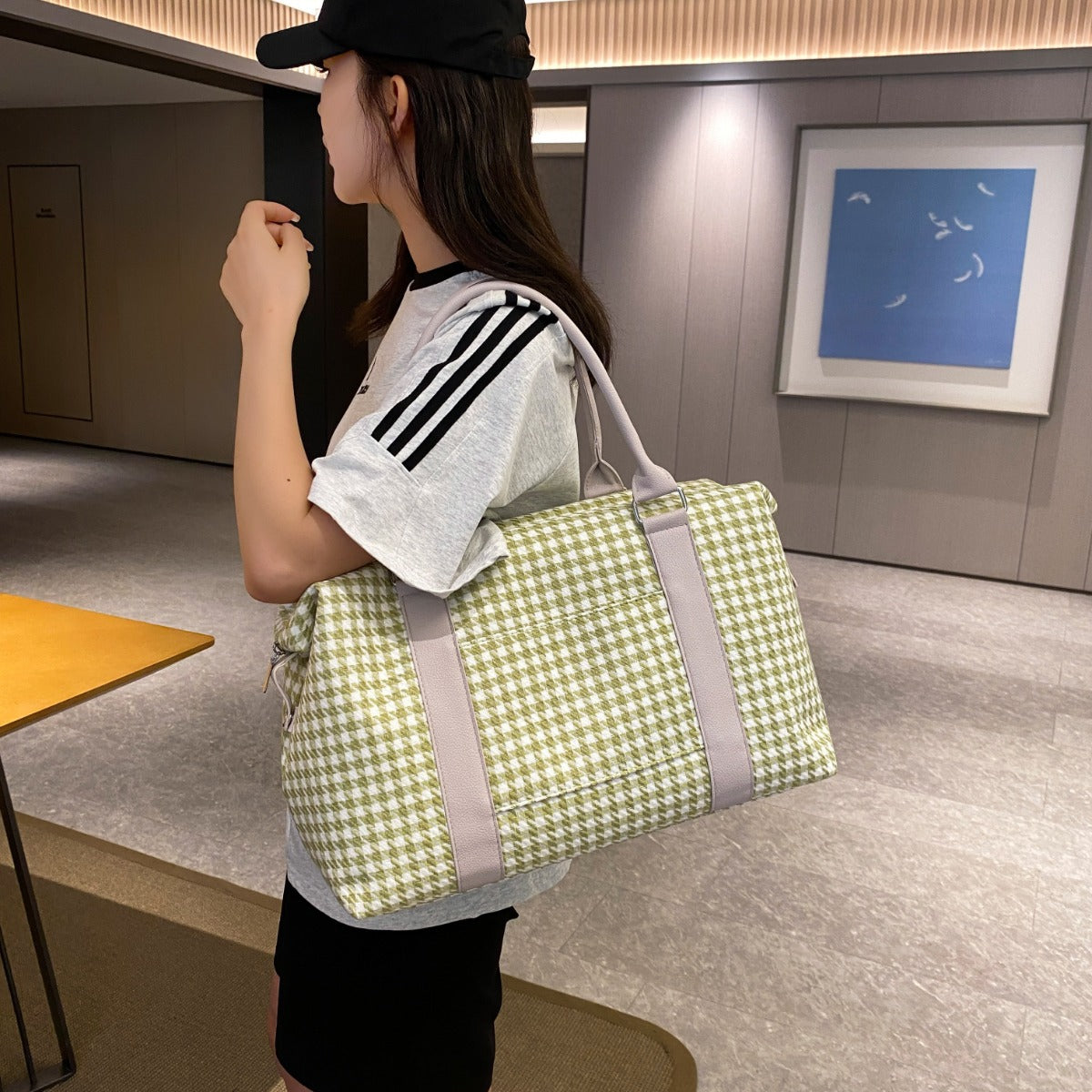 Houndstooth Canvas Travel Bag  Trendsi   