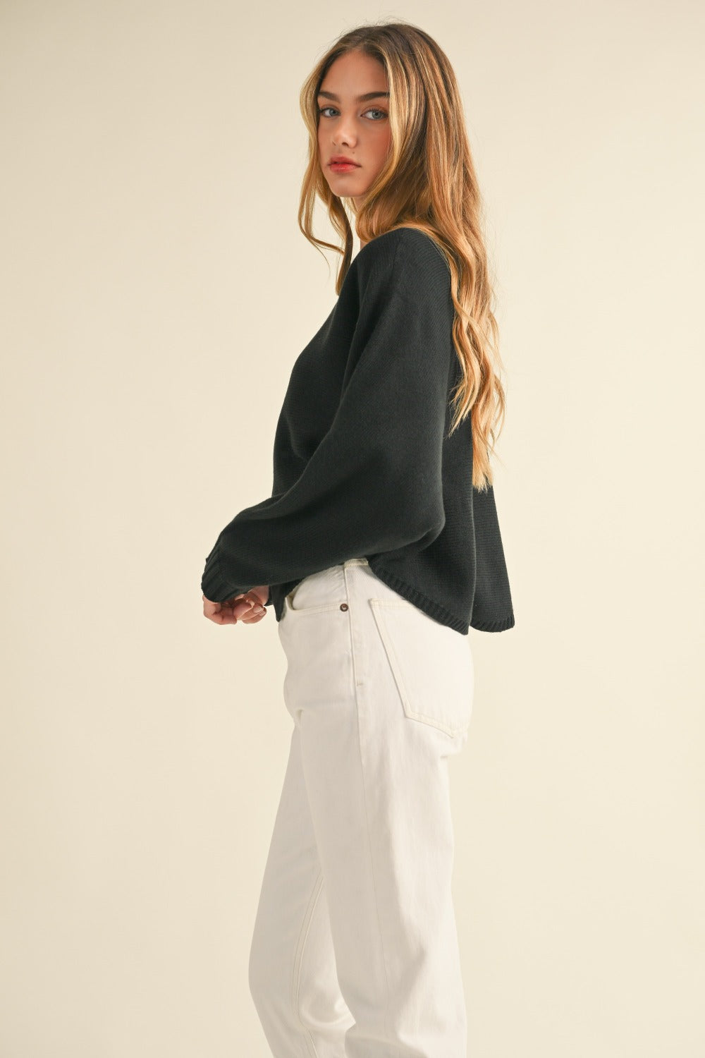 Mable Round Neck Dolman Sleeve Cropped Sweater  Trendsi   